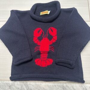 Navy Cotton Roll Neck Sweater with Red Lobster Design